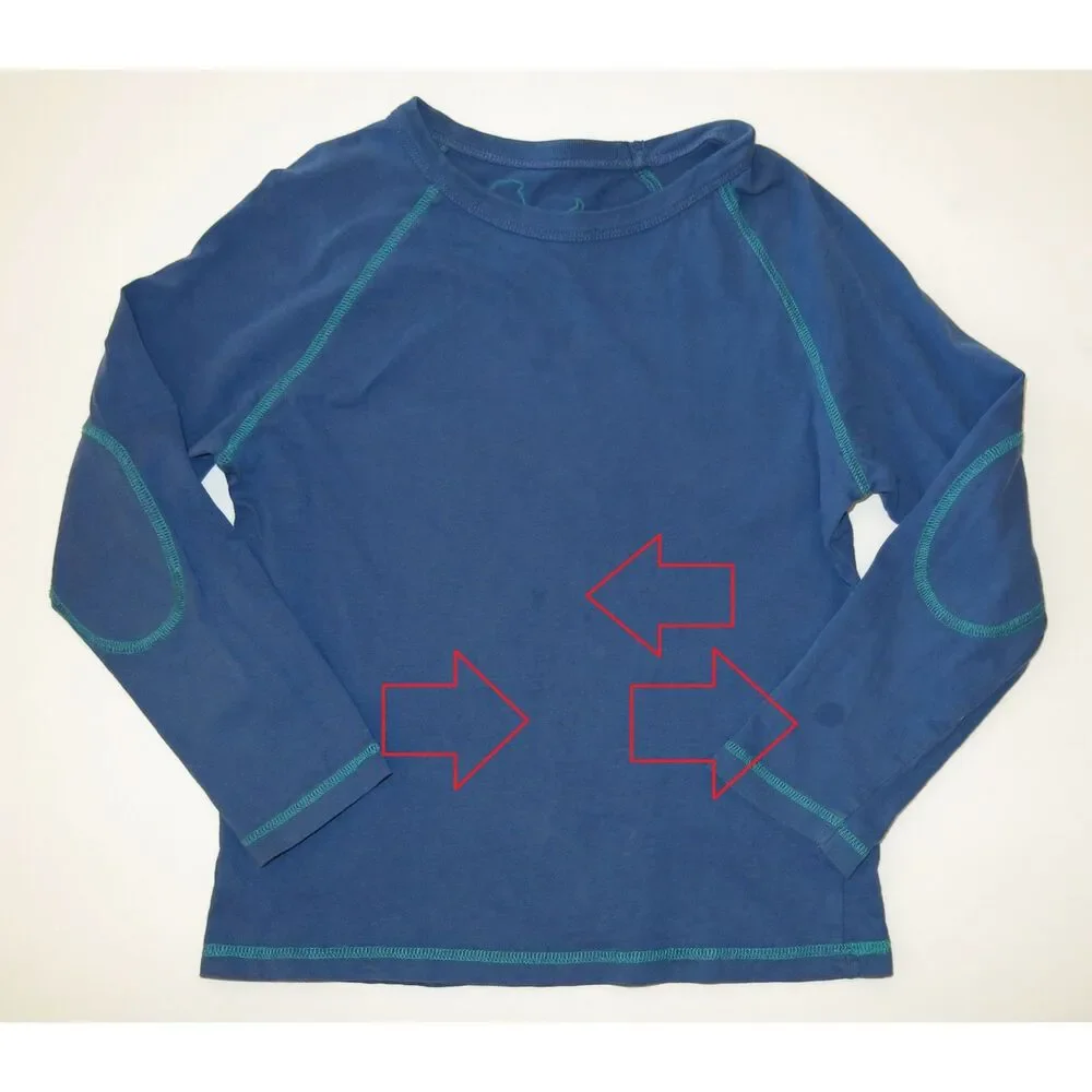 Mini Boden boys top 6 7 8 long sleeve blue green contrast elbow patch tee shirt